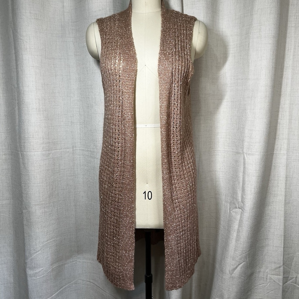 NEW! Loft Outlet Sleeveless Long Cardigan Sweater XL Pink Beige Open Front Slits